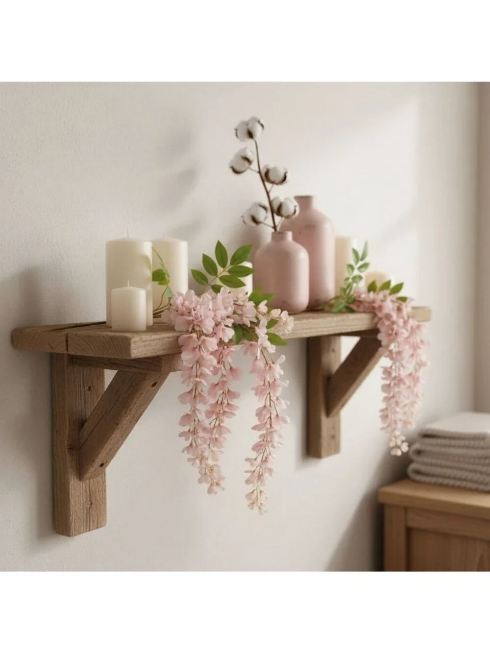Blush Pink Wisteria Stem 43 Inch Artificial Hanging Flowers Silk Wisteria Spray
